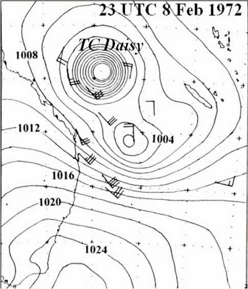 Cyclone Daisy, 1972: mean seal level 8 Feb